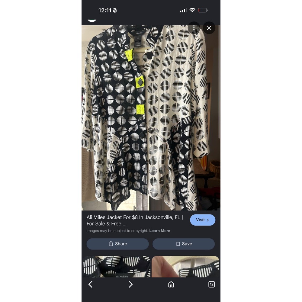 Ali Miles Black White Polka Dot Button Front Blouse Neon‎ Accent PS Art To Wear - Picture 11 of 16